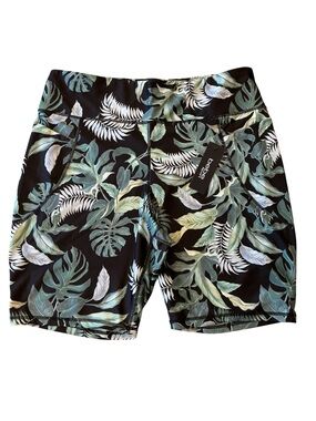 bebe sport Black w/Green Tropical Leaf Print w/2 Side Pockets Bike Shorts 3X NWT